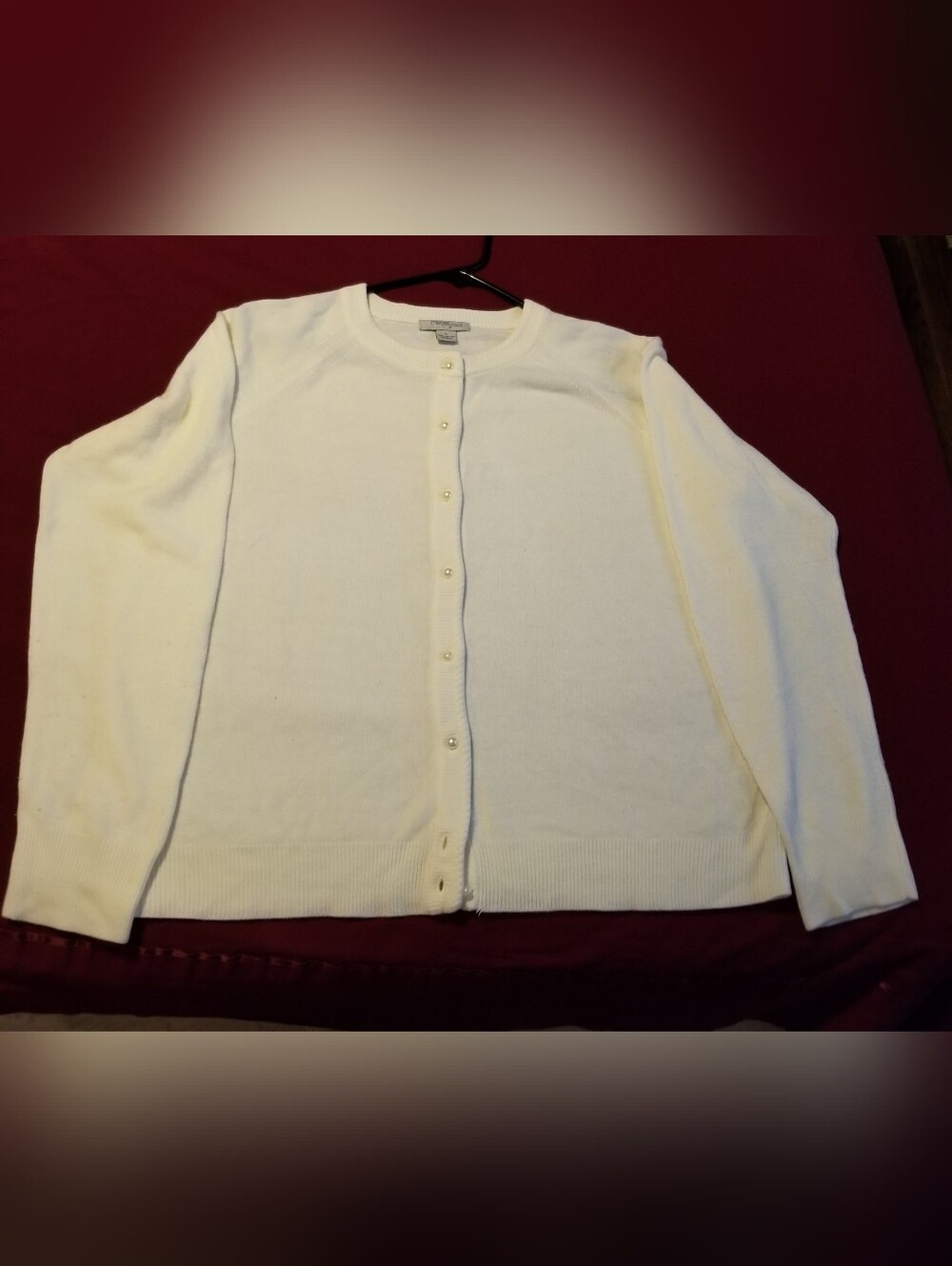 Mercer Street Studio Women's Large Creamish-White Pearl-Button Cardigan